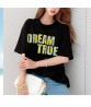 T-Shirt for Women Cotton Short Sleeve O-Neck Tops Tees Shirts Lase Bronzing DREAM TRUE Letter Lemon Yellow Logo