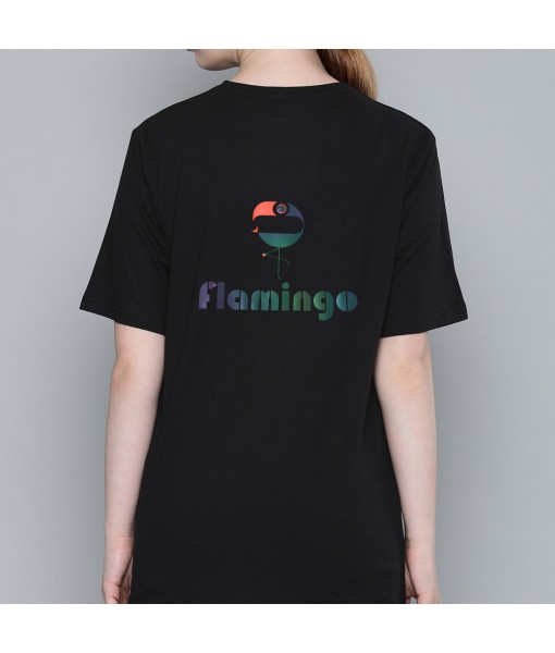 Hot Stamping Foil Logo Change Color Flamingo Pattern Unisex Cotton Half Sleeve O-Neck Tops Tees Shirts