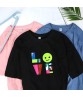 LOVE Splicing Color Blocks Logo Unisex T-Shirt Cotton Half Sleeve O-Neck Tops Women T Shirts