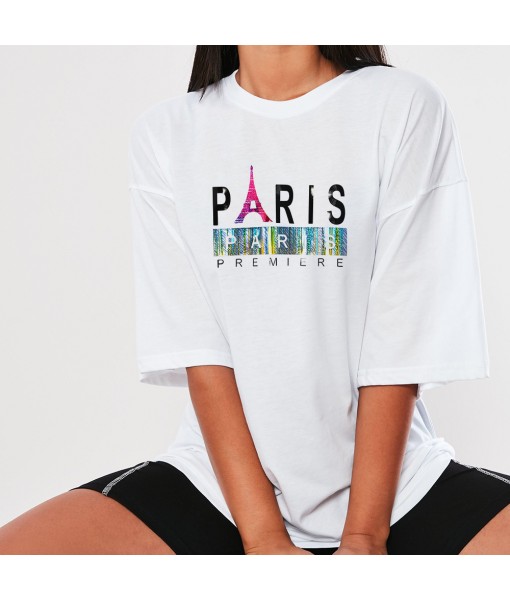 Official Store Flashing Rainbow Heat Transfer Viny Paris Graphic Oversized T Shirts Tops Women